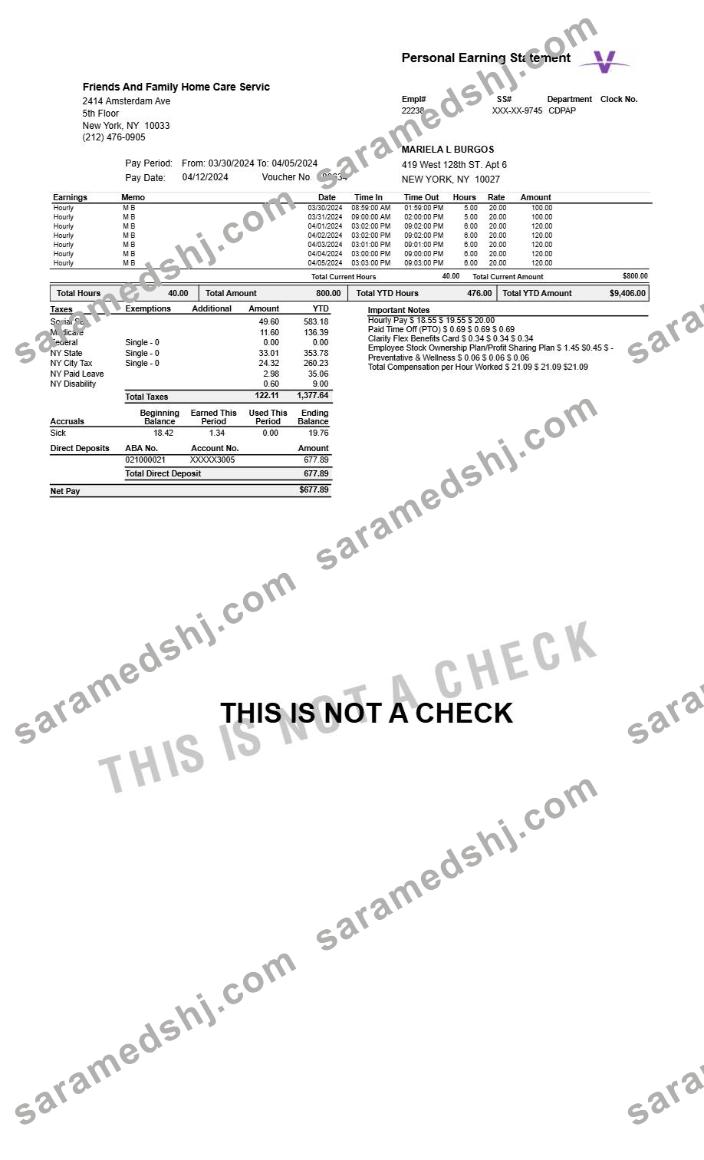 Home Care Servic personal earning statement template in Word and PDF formats.pdf, 1